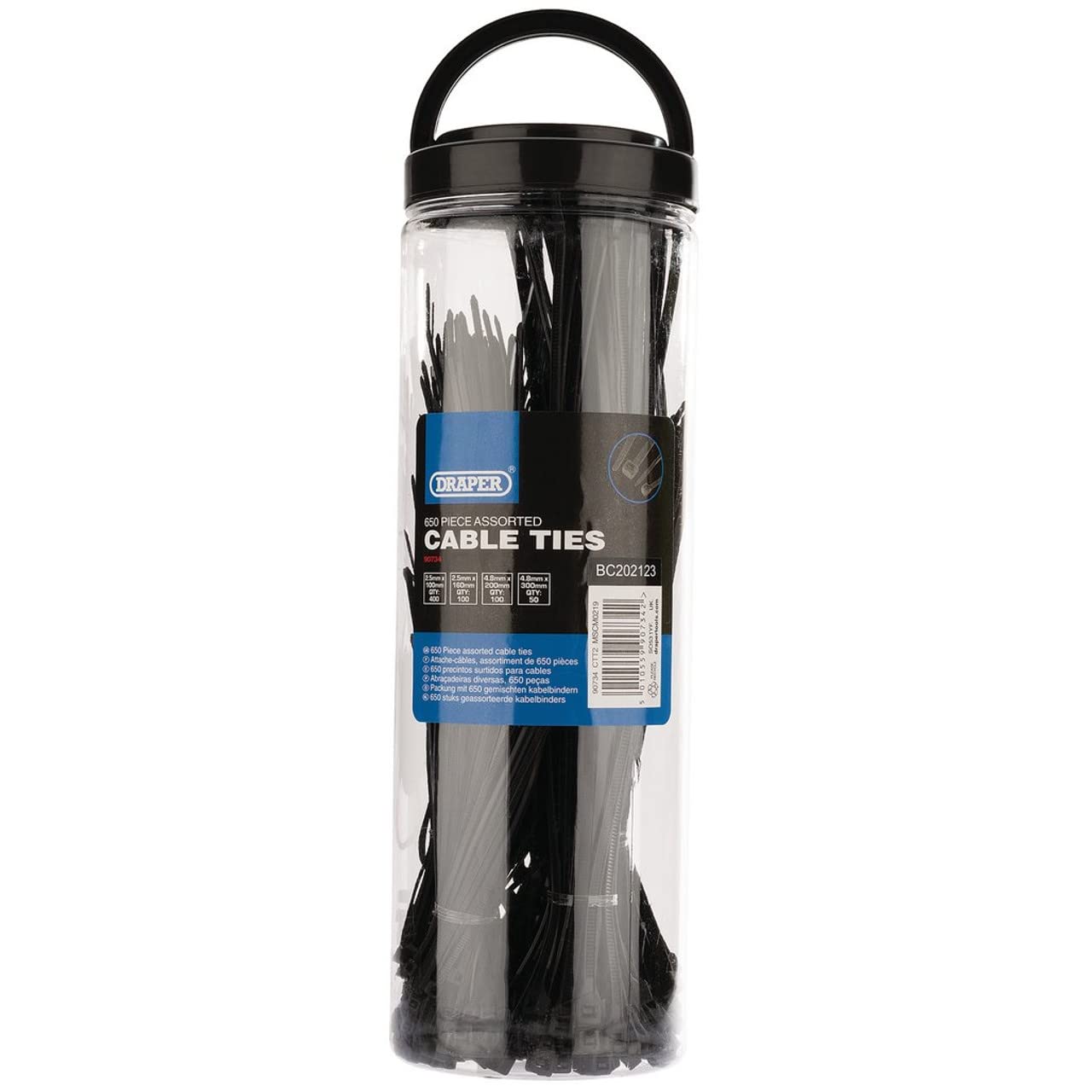 Draper Assorted Black Nylon Cable Ties Pack of 650