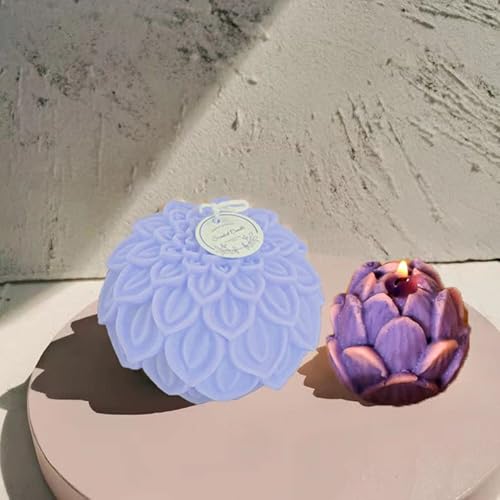 Nimozekd 2Pcs Lotus Sphere Candle Molds With Mold Punch Needle Large-Eye Wicking Needle For Candle Making Lotus Flower Ball Mold For Decoration Scented Candle Diy Clay Craft Soap Flower Specimen #TOP6