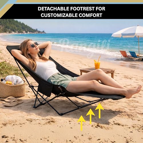 Image of Reclining Camping Chair | 3-Position Adjustable High Back Folding Chair | Lightweight Portable Travel Chair with Carry Bag (Color- Beige)