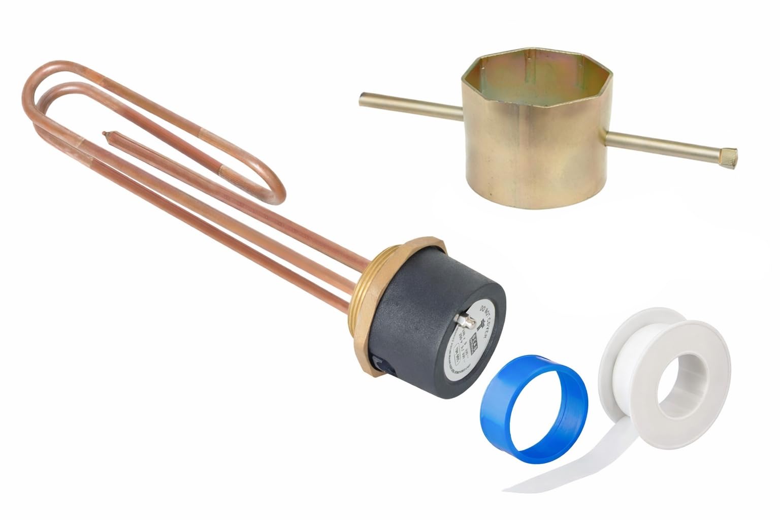 EQUIP247UK 11" COPPER IMMERSION CYLINDER HEATER ELEMENT KIT INC BOX SPANNER & PTFE TAPE