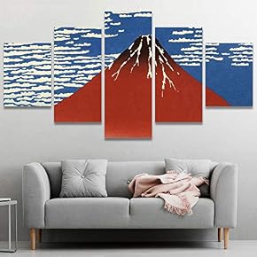 SIGNWIN 5 Panel Canvas Wall Art Red Fuji...