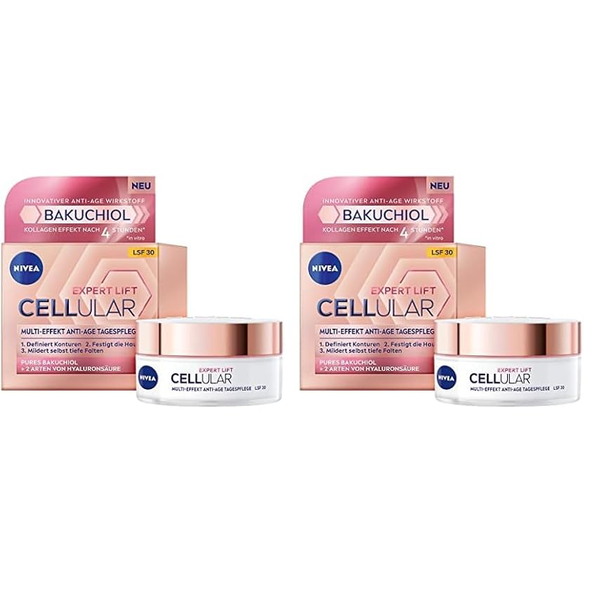 NIVEA Cellular Expert Lift Multi-Effekt Anti-Age Tagespflege, feuchtigkeitsspendende Tagescreme für eine jünger aussehende Haut, Feuchtigkeitscreme mit LSF 30 (50 ml) (Packung mit 2)