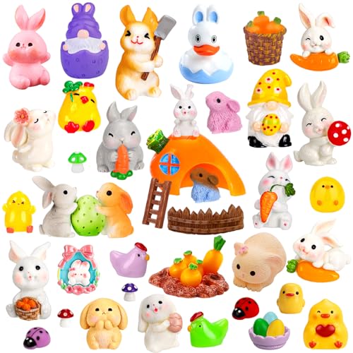 La Mejor Selección de Figuritas favoritos de las personas. 48 50 cifras de resina de Pascua, animales de granja en miniatura, pequeño conejito, pequeño gnomo, para casa de muñecas, Pascua, pueblo, huevos, decoración de jardín de hadas,...