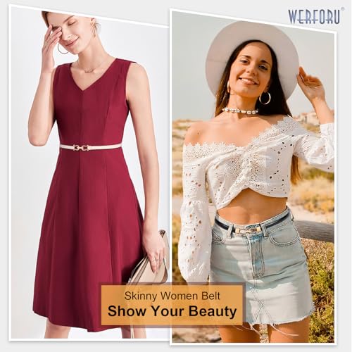 WERFORU Women Classic Leather Belt With Square Gold Silver Buckle For Jeans Pants3