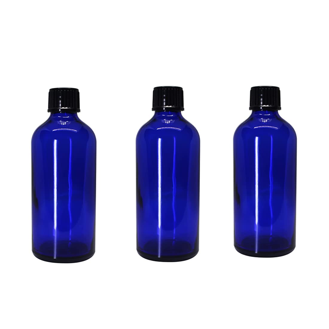 PHARCOS 100Ml Blue Glass Bottle With Black Cap And Dropper Plug For Essential Oil | Diy | Perfume|Aromatherapy - Easy To Fill And Reuse - Protective And Durable (Leak Proof) 3-Piece