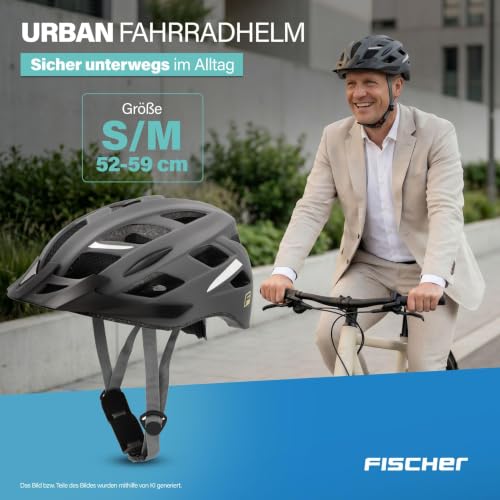 FISCHER Erwachsene Fahrradhelm, Radhelm, Cityhelm Urban Levin, S/M, 52-59cm, grau, mit beleuchtetem Innenring-System – Ansicht 2