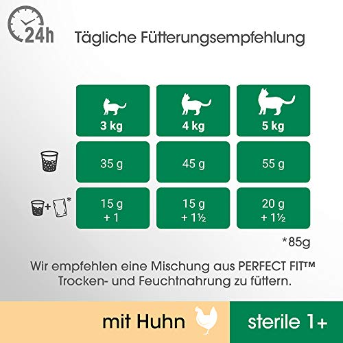 Perfect Fit Katzenfutter Trockenfutter Pro-Sterile für sterilisierte/ kastrierte Katzen Adult 1+ Reich an Huhn, 5 Beutel (5 x 750g)