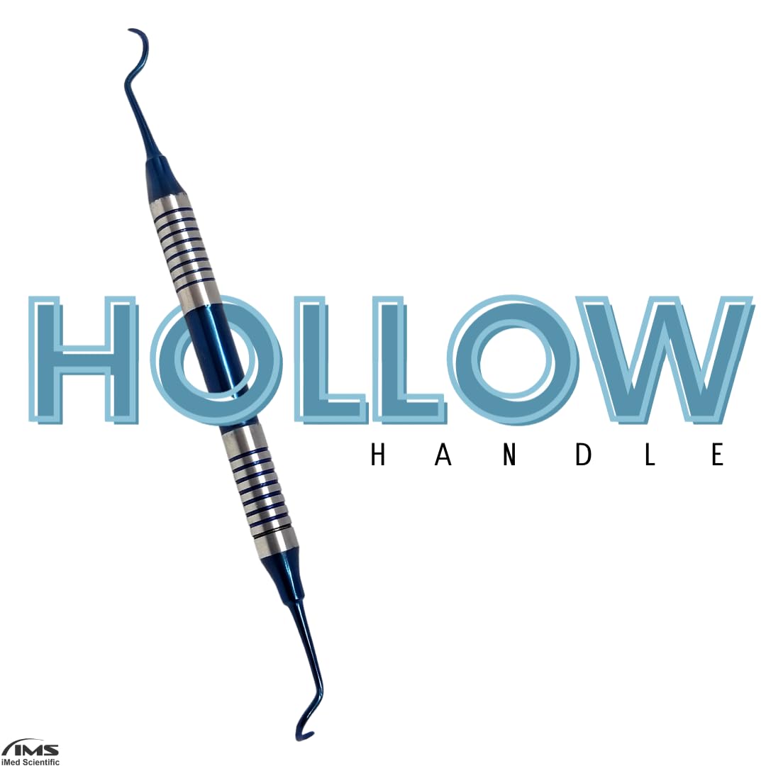 Pack of 3 Pcs Dental Hollow Handle Double Ended Sickle Scalers 204S + H6/H7 + Montana Jack with Blue Titanium Coated Tips, Stainless Steel Periodontal Curettes