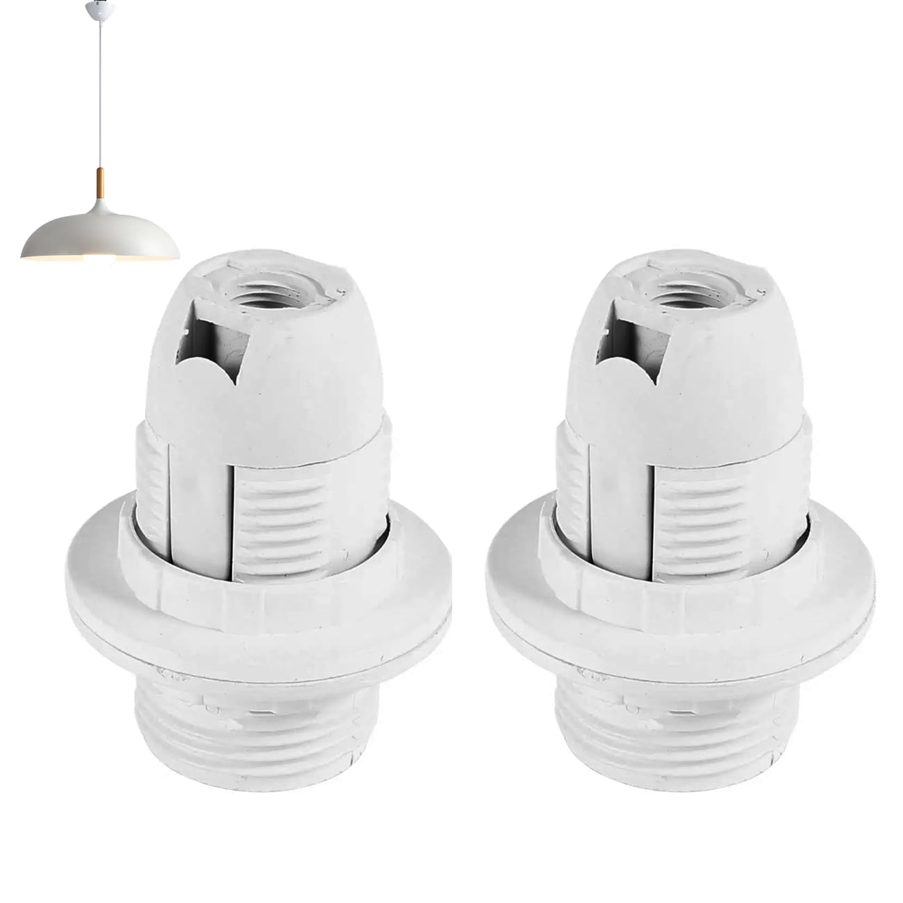 2PCS E14 Lamp Holder, Plastic Bulb Holder Socket with Lampshade Ring, Pendant Socket Lampshade for Home, Electric Light Fitting Parts for Table & Floor Lamp and Ceiling Fixtures
