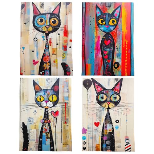 GCFET Funny Cat Kitchen Towels - Whimsical Cat Decorative Dish Towels, Cats Hand Tea Towels, Cat Kitchen Bathroom Decor, Funny Cat Gifts, 16x24 Inch Set of 4