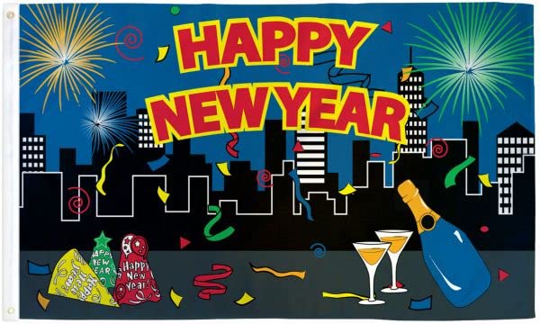 Happy New Year Party Flag 3x5ft Polyester Flag Celebrate Winter Christmas Holidays Home Decor Parties Outdoor Decor Christmas etc