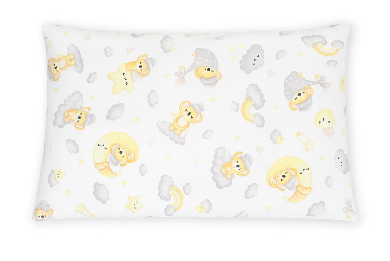Balbina Kissenbezug 60 x 40 cm für Kinder & Babys, Kopfkissenbezug100% Baumwolle, für Kinderzimmer, Kinderwagen oder Kinderbett, Baumwoll-Kopfkissenbezug mit Reißverschluss, Schlafende Tiere/Weiß