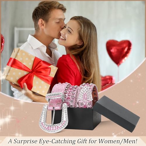 Women Western Rhinestone Studded Leather Belt Cowgirl Bling Waist Belt for Jeans Dress4