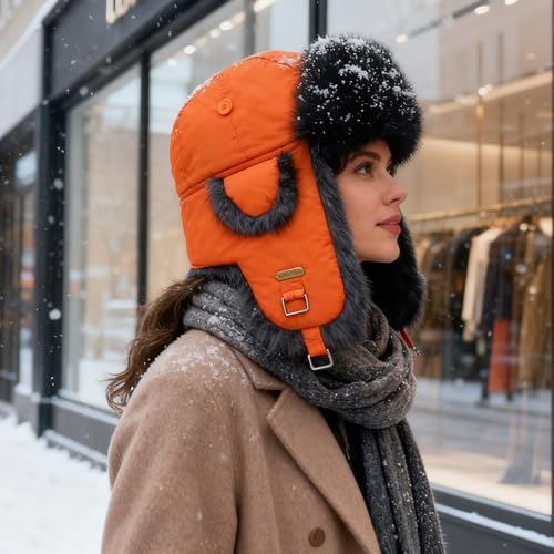 Image of Winter Trapper Hat for Men Women Warm Soft Russian Ushanka Hat Real Rabbit Fur Aviator Bomber Hats Winter Hats with Ear Flaps