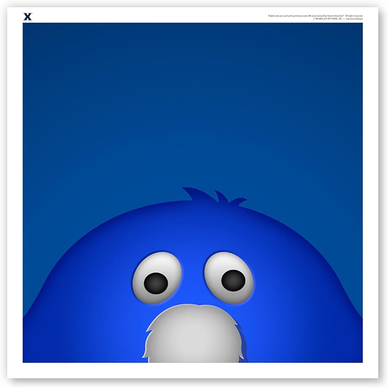 XAVIER UNIVERSITY Blue Blob Minimalist College Mascot Fine Art Print by S. Preston - Contemporary Kids Room Wall Decor, 12" x 12" Unframed Collectible Poster, Colorful Clean Sports Artwork