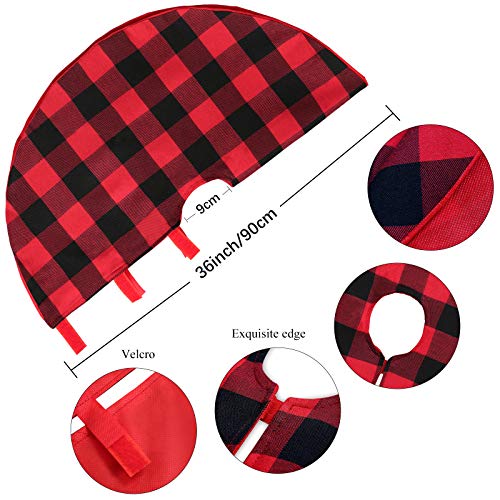 Christmas Checked Tree Skirt 36 Inches Red and Black Plaid Buffalo Tree Skirts Mat Chirstmas Home Holiday New Years Party Decoration - Thumbnail 2