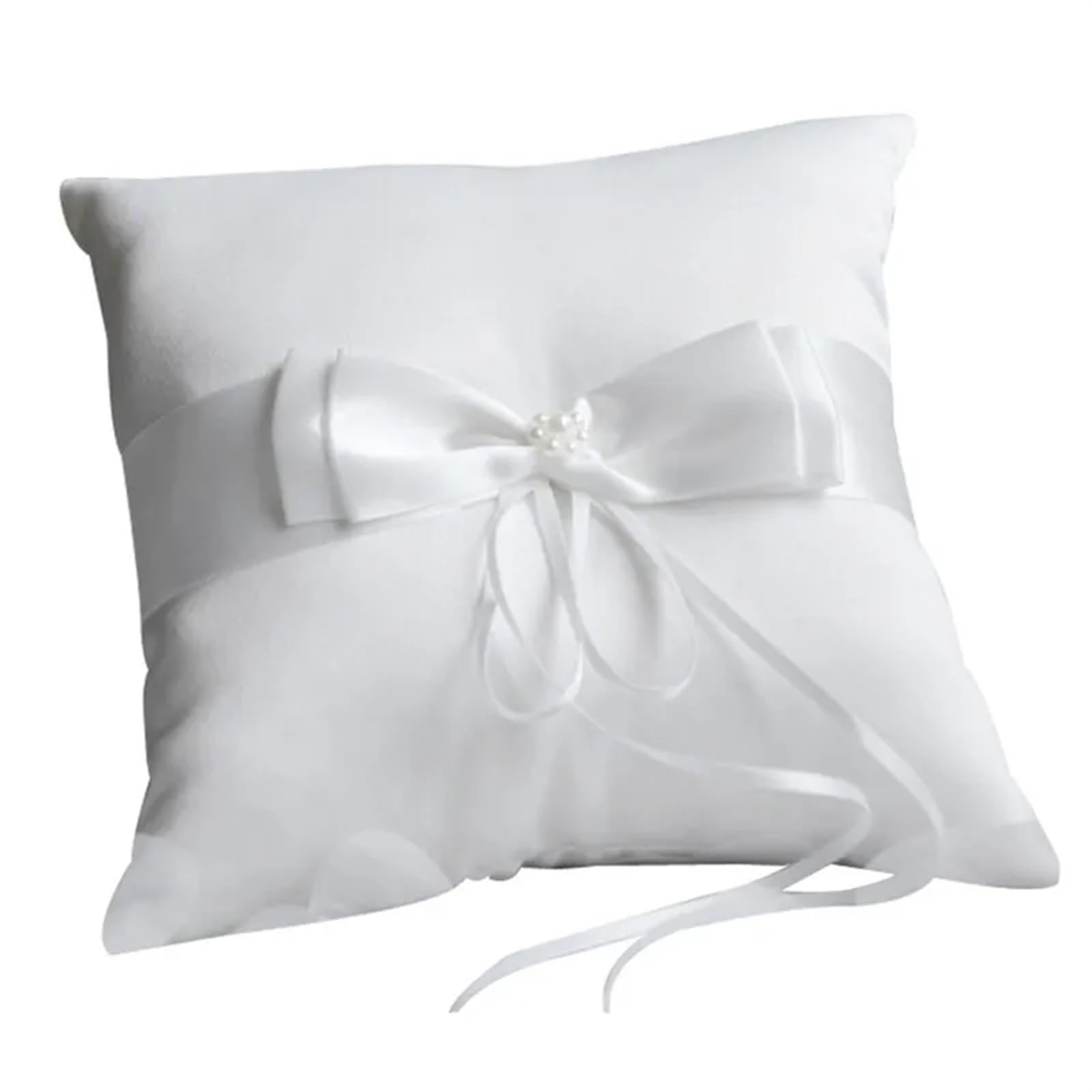 Ringkissen Hochzeit Ringkissen Ringdeko Band Perlen Braut Trauung Zeremonie Tasche Kissenträger mit Bändern für Verlobung Oder Eheringe Party, Antrag(Pillow 20 x 20cm)