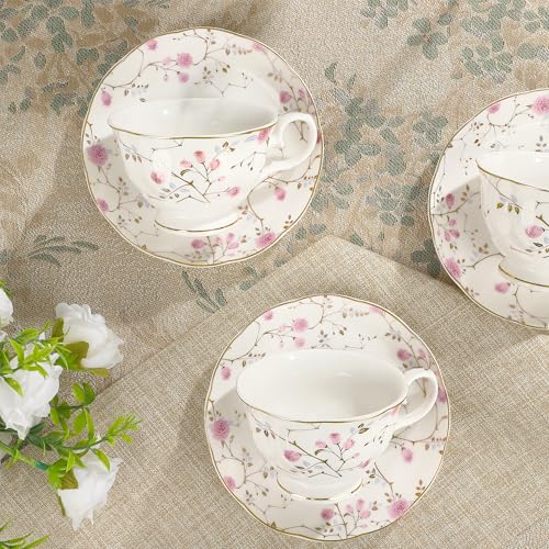 Juego de té de porcelana británica de 21 piezas con flores rosas para 6 personas de fanquare 4