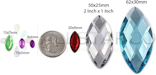 Miniatura 3 de Allstarco - Cuentas de plástico para coser 50 piezas con parte trasera plana CH21 Navette para manualidades diamantes de imitación acrílicos de