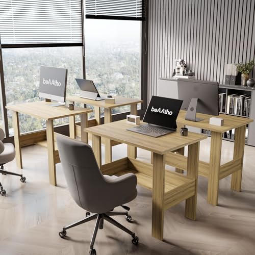 Image of beAAtho Spectrum Desk Multipurpose Workstation for Home, Office, or Study, Engineered Wood with Large Spacious Top, Open Shelf Storage, Durable & Tested for Strength, Easy to Assemble.(Beige)(DIY)