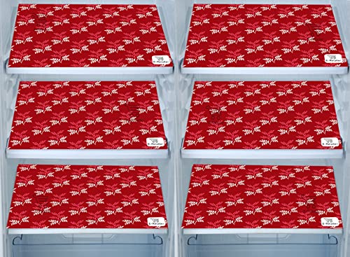 Image of Polyester 3-Layered Fridge Top Cover /Refrigerator Cover with Utility Pockets and Set of 6 Pc Fridge Mats (Color-Leaf Maroon, Size-39x21 Inch)