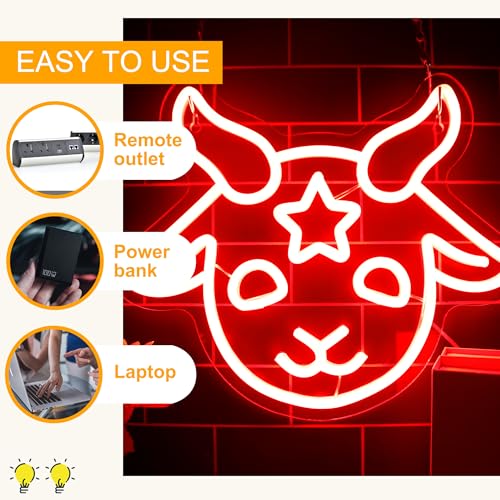 Image of Allball Baphomet Neon Sign, Dimmable LED Signs Gothic Satan Sigil Halloween Neon Signs for Wall Decor, Lamb Demons Neon Light Signs, USB Powered for Halloween Home Bedroom Dorm College Party