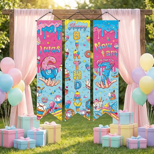 Image of Chiisong 3 Pieces 6 7 Birthday Party Banner Decorations 67 Meme Themed Birthday Banners 7th Porch Signs Hanging Wall Decor for 6 7 Theme Party Photo Booth Backdrop Photography Supplies