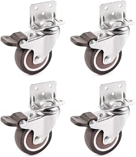 Skelang 1'' Swivel Plate TPE Caster, Low Profile L-Bracket Caster with Brake, Silent Caster Wheels Replacement for Crib, Table, Shelf, TV Stand, Loading Capacity 25 Lbs Per Wheel, Pack of 4