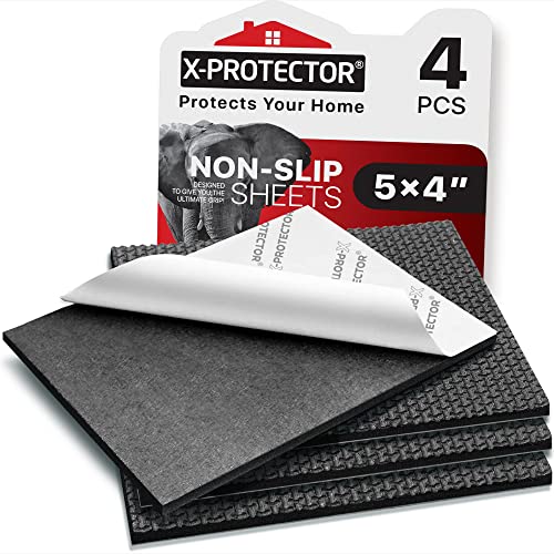 X-Protector Rubber Sheet - 4 PCS Non Slip Pads 4 x 5 - Black Anti Skid Pads - Universal Self-Adhesive Rubber Grips - Premium Feet for Keyboard Appliances