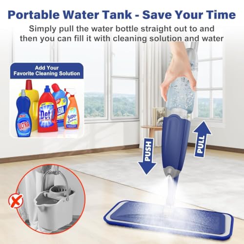 Image of Spray Mop for Floor Cleaning with Refillable Water Tank, 2 Microfiber Pads, 360 Rotating Flat Mop for Wet & Dry Floor Cleaning, Tile, Marble & Wooden Floors