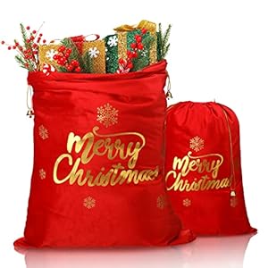 2 Pieces Large Santa Christmas Gift Bag Merry Christmas Sack Bags with Drawstrings in 2 Size Large Santa Bag for…