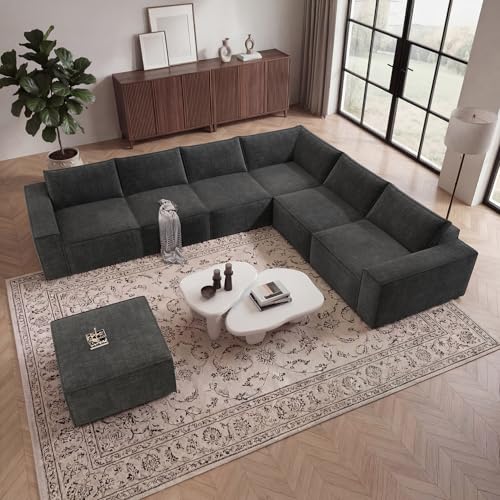 Image of Vesgantti 143.7 inch Large Boneless Sectional Couch, 7 Seater Sofas, Dark Grey