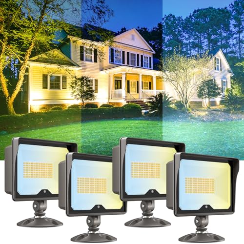CINOTON 55W LED Flood Light 3CCT (3000K/4000K/5000K), 7700LM Dusk-to-Dawn Photocell Outdoor Security...