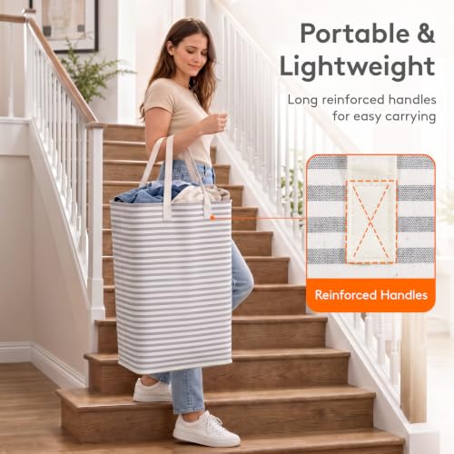 Lifewit 80L Large Laundry Baskets, Laundry Hampers Bags, 2 Pack, Grey | Freestanding, Waterproof, Collapsible Clothes Hamper with Reinforced Handles for Dorm, Laundry Room, Bedroom, Bathroom - image 7