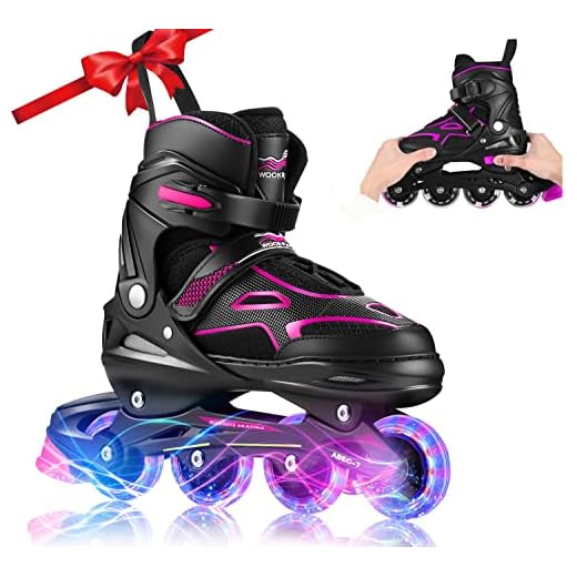 KGK Boys Girls Adjustable Inline Skates Adult with Light up Wheels, Kids Youth Men Women Children’s Roller Skates Ice Skating Equipment Purple Roller Blades Skates