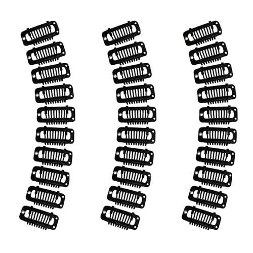 Pinzas metálicas para extensiones de cabello (30 piezas), clips para pelucas con revestimiento de silicona (negro, 9 dientes 32 mm) miniatura 1