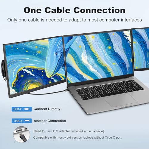 Image of DEPGI 14 inch Laptop Screen Extender Built-in Cooler, 1200P FHD One Cable Connect Portable Triple Monitor, Dual Screen Monitor Fits 13 inch-17.3 inch Laptop with Stand for MacOS /Windows