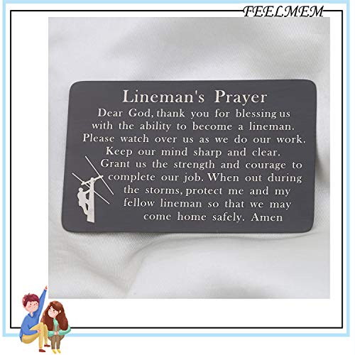 FEELMEM Lineman Gift Lineman Prayer Wallet Insert Gifts for Him Husband Dad Uncle Electric Cable Be Safe (black)4