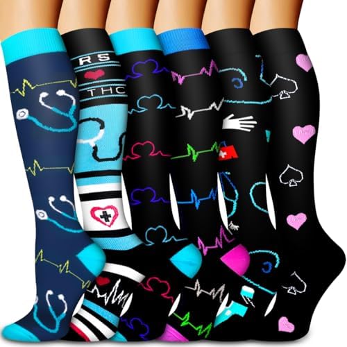 Compression Socks for Women & Men Circulation (6 Pairs) 15-20 mmHg is Best Support for Athletic Running,Nurse