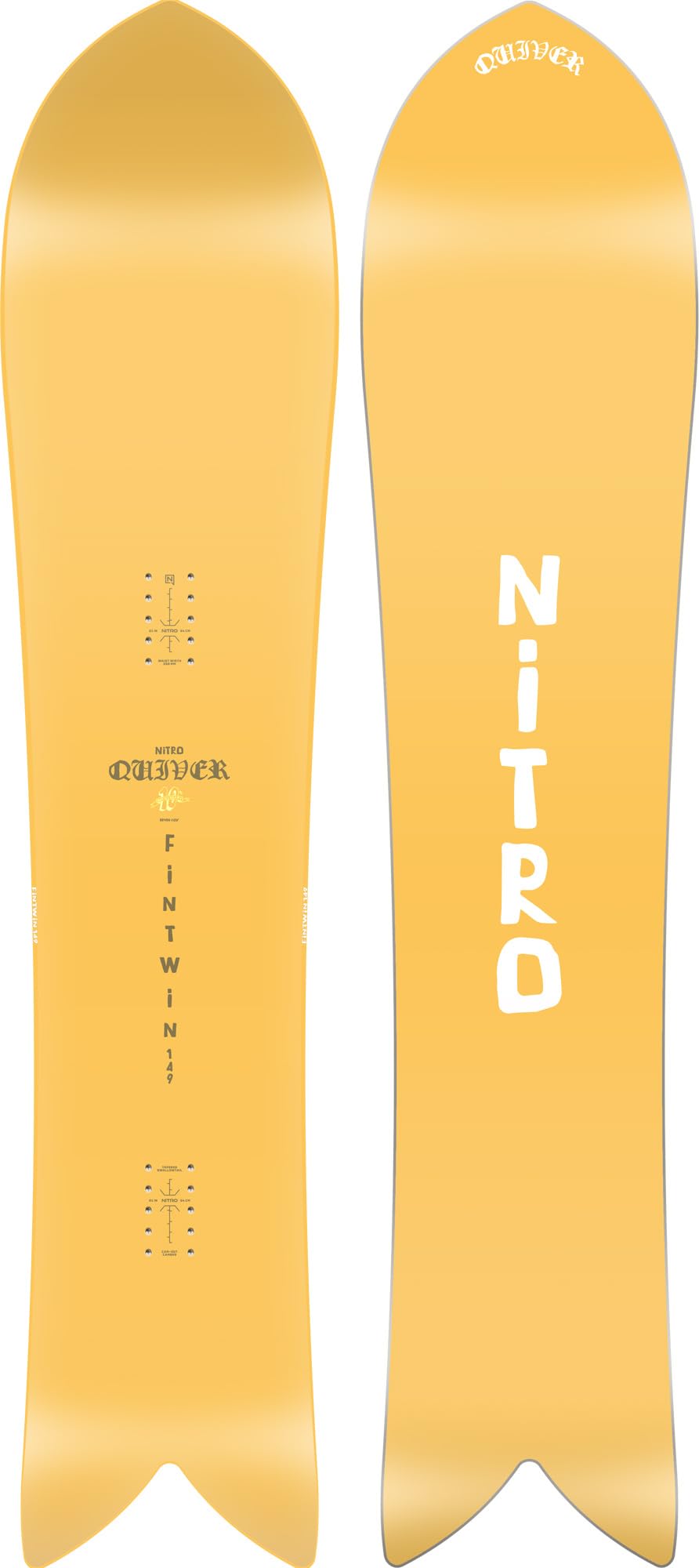 Nitro Fintwin Board '25, Quiver Series, Swallowtail, Cam Out Camber, Backcounty, Mid Wide Tapered