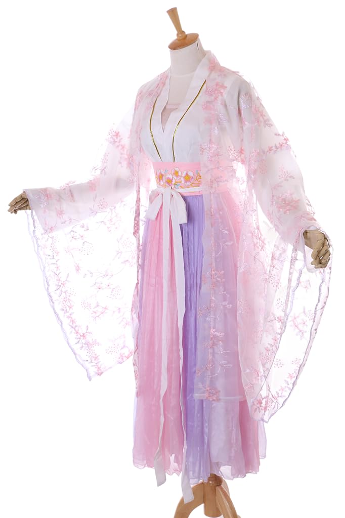 Kawaii-Story Han-016 Hanfu sukienka różowa, fioletowa, biała, tradycyjna, 4-częściowa, chińska, kostium cosplay, szata z haftem (Han-016 Hanfu, DE/NL/SE/PL, alfanumeryczna, M, regularna)