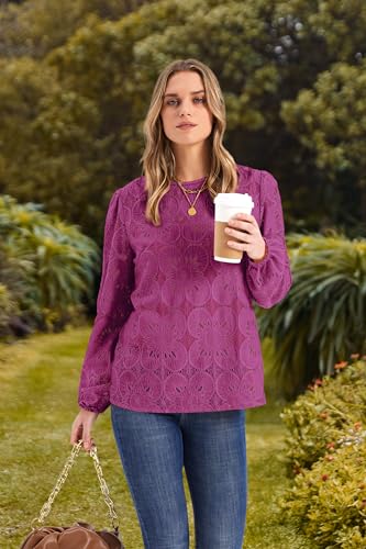 Image of OFEEFAN Blouses for Women Dressy Casual Spring Tops 2026 Summer Outfits Flower Lace Crochet Long Sleeve Shirts