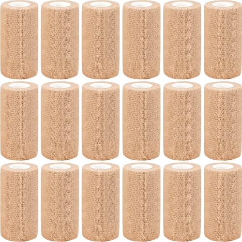 Image of AZEN 18 Pack Self Adhesive Bandage Wrap, 4 inch X 5 Yards Elastic Cohesive Bandage Wrap, Skin Color Athletic Tape, Ankle Tape, Tattoo Grip Tape Wrap, Vet Wrap