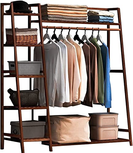 Floor-Standing Solid Wood Rotating Coat Rack Wood Garment Rack with Shelves Clothing Hanging Rail for Open Wardrobe Bedroom