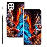 WUACYEAMING Custodia Compatibile con Samsung Galaxy A22 4G,con Slot Carte PU Pelle Portafoglio Libro Case Antiurto Bumper Motivo Magnetica Flip Protettiva Resistente Due lupi