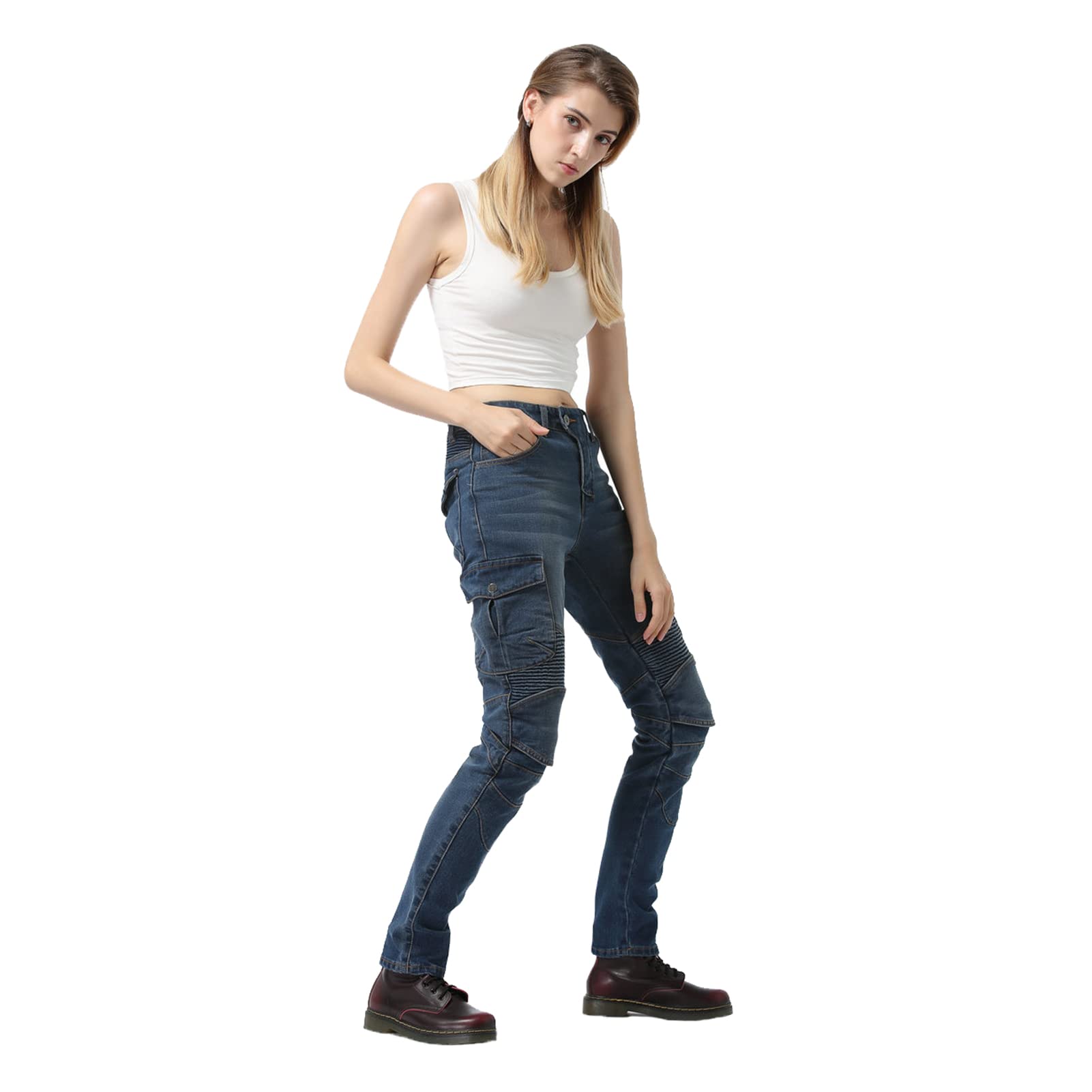 Donna Moto Biker Jeans, Pantaloni da Moto, Pantaloni Anticaduta Biker Motociclista Pantalone Moto Jeans Stretch con 2 Protezioni Ginocchia E 2 Protettori Anca