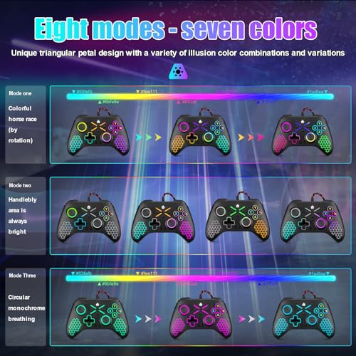 Image of Dinosoo 10ft Wired RGB Controller for X-box One Series X|S & PC, Turbo, Macro Function, 4 Vibration Motors, 3.5mm Audio Jack - Black White