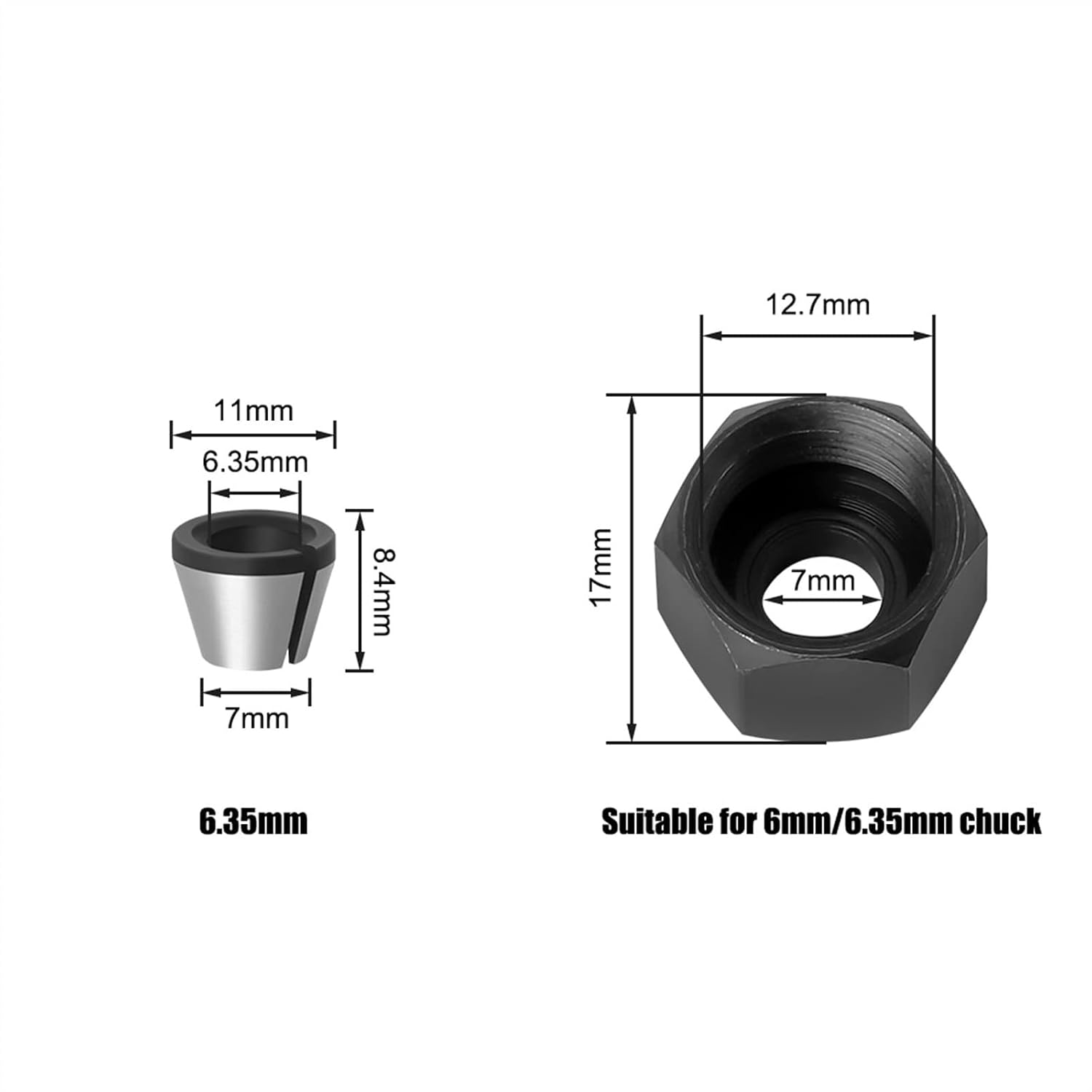 Precision Adapter Collet Router Tool Adapters Holder 6mm/6.35mm/8mm 1Pcs(3Pcs)