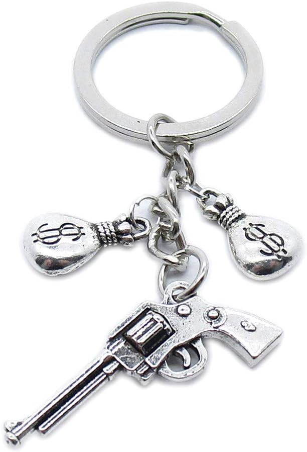 20 Pieces Keyring Keychain Wholesale Suppliers Jewelry Clasps BT4528 Pistol Gun Revolver Sack Bag Money Dollar
