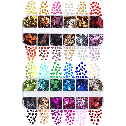 Hinzic 24 Grids 3D Heart Nail Glitter Sequins Holographic Laser Love Flakes Nail Art Decals Stickers Sparky Designs For Manicure Eye Face Body Diy Crafts #TOP3